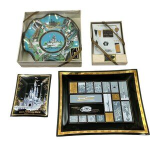 4 Houze & Other Smoked Glass Trays Happy Birthday Disney Telephone Vintage 1970s